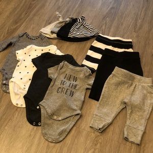Newborn black, white, and gray outfits baby boy